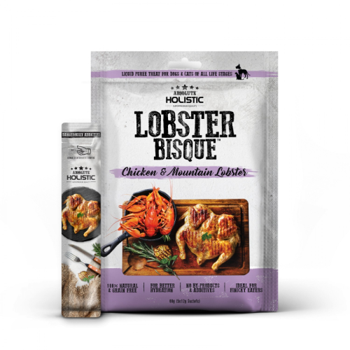 [斷貨中, 未有返貨日期, 可預訂等貨到]  Absolute Holistic 60g Lobster Bisque ((Chicken & Mountain Lobster)) 貓狗小食 無穀物高級濃湯肉泥 雞肉+龍蝦 (12克X5獨立包裝) (AH4051) 